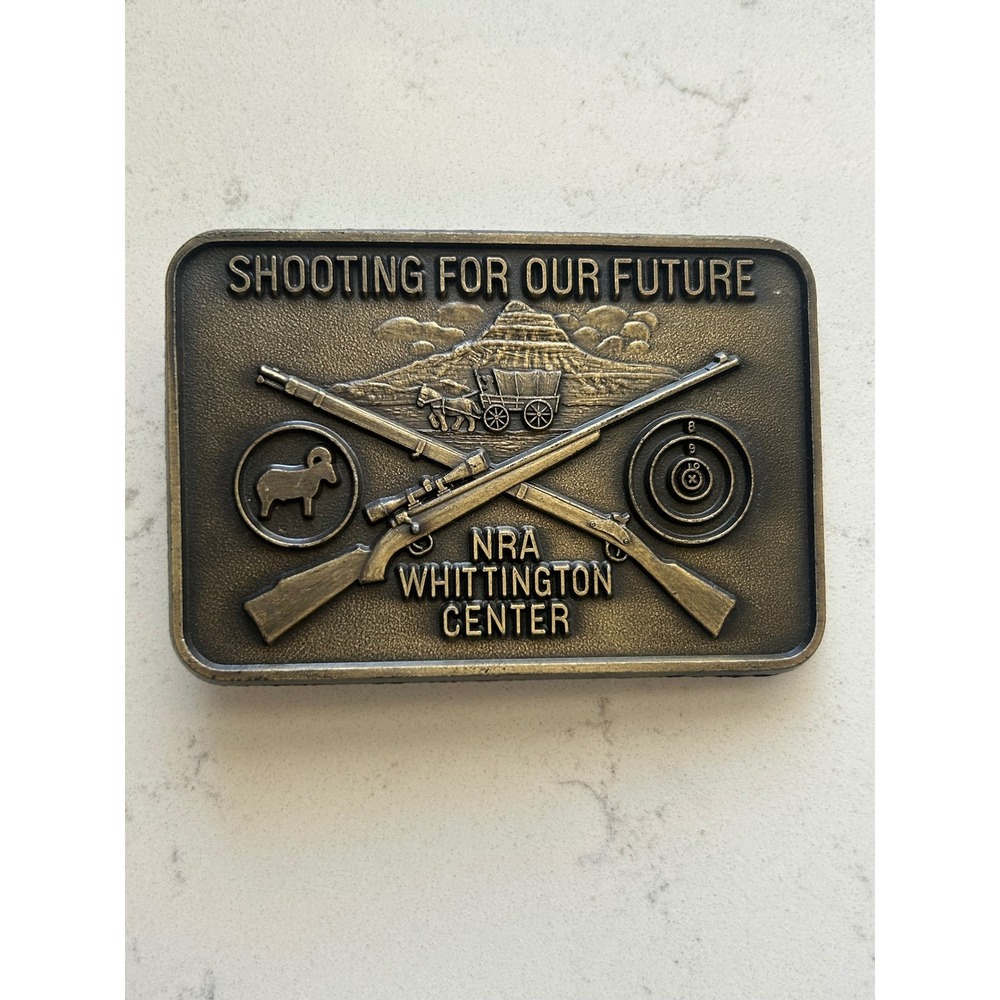 NRA Whittington Center Belt Buckle Shooting For Our Future‎ Crossed Rifles Brass
